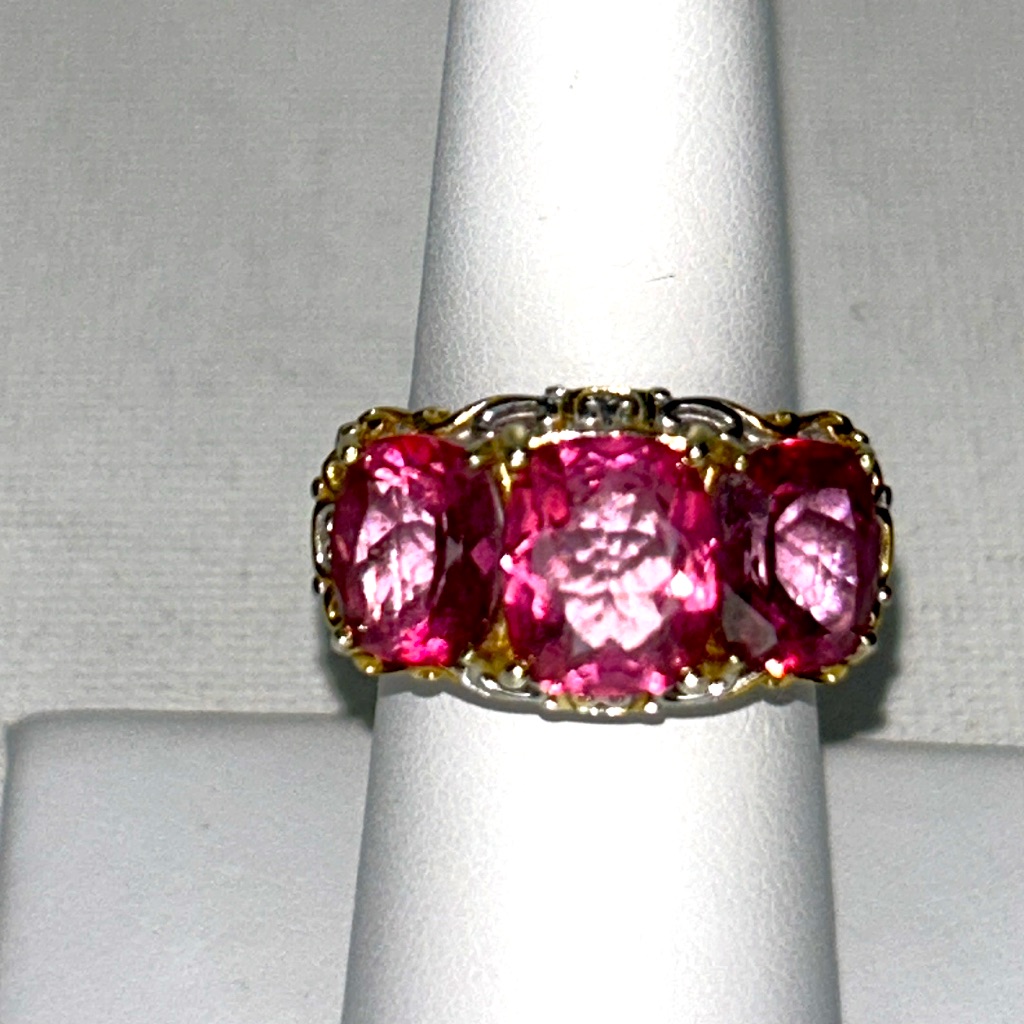 Gems En Vogue Genuine Checker Board Cut Pink Topaz Sterling Gold Plate Ring 225$
